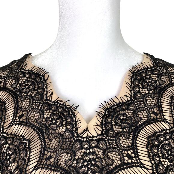 Sangria Women's 14 Black Lace Pink Lined Midi Bodycon Sheath Dress NWT - Picture 6 of 16